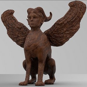 statue woman lion wood 3D model