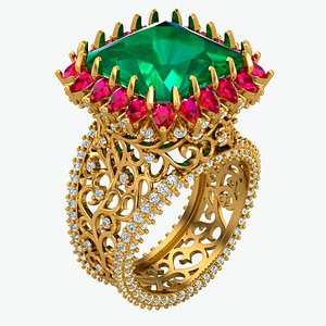 Emerald Square Fashion Women Ring 3D model