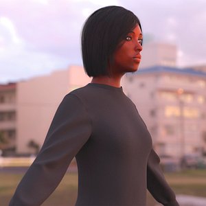 Female Wearing Slim Fit Underwear Suit Black Fur 3D model