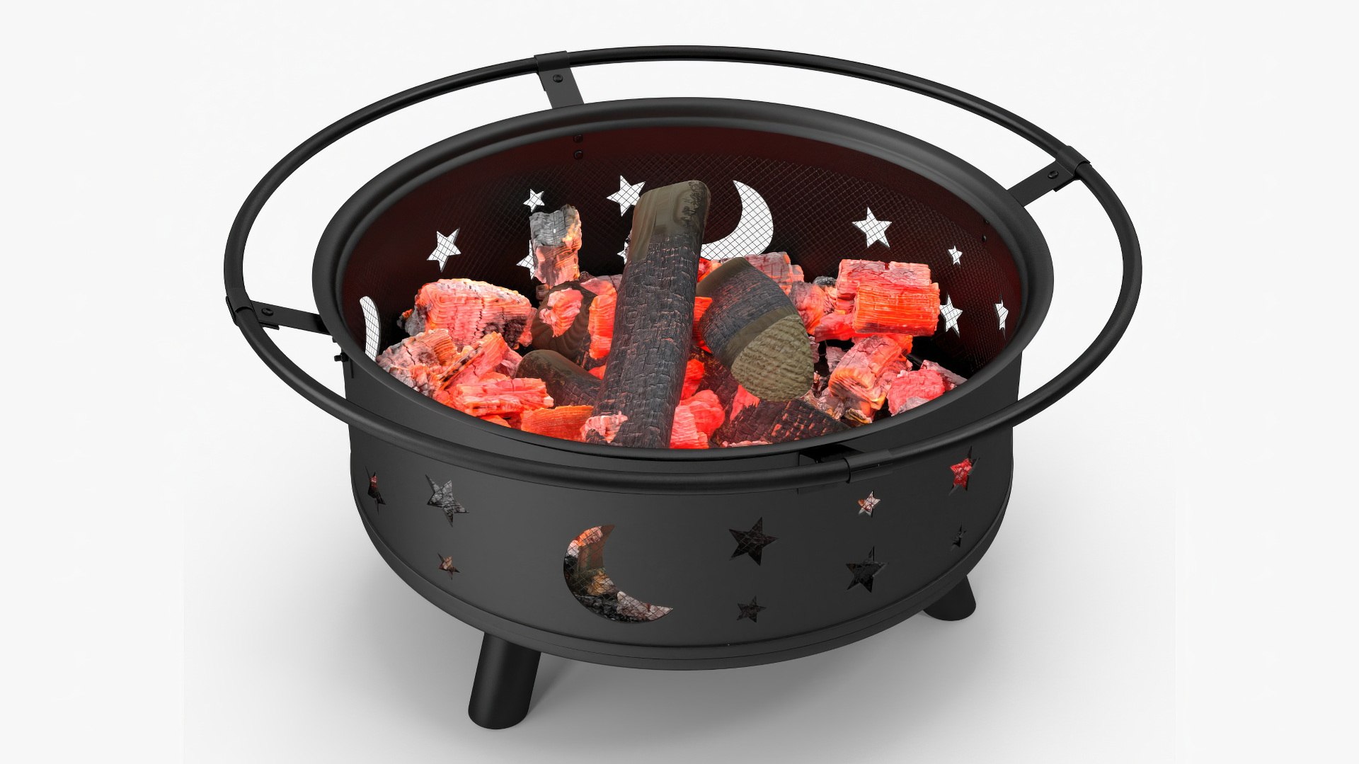 Outdoor Fire Pit with Firewood Open 3D model preview