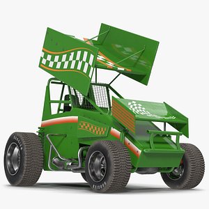 Winged Sprint Car Green 3D Model