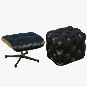 3D Pouf Chesterfield And Eames Ottoman Black