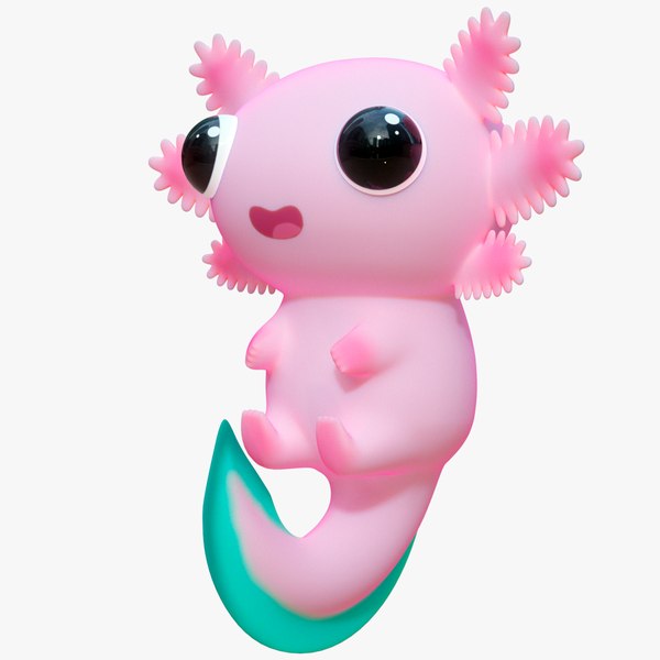 3D Cute Axolotl Cartoon Character