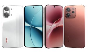 Vivo V70 Sandalwood Brown And Xiaomi Redmi Turbo 5 Max White 3D model