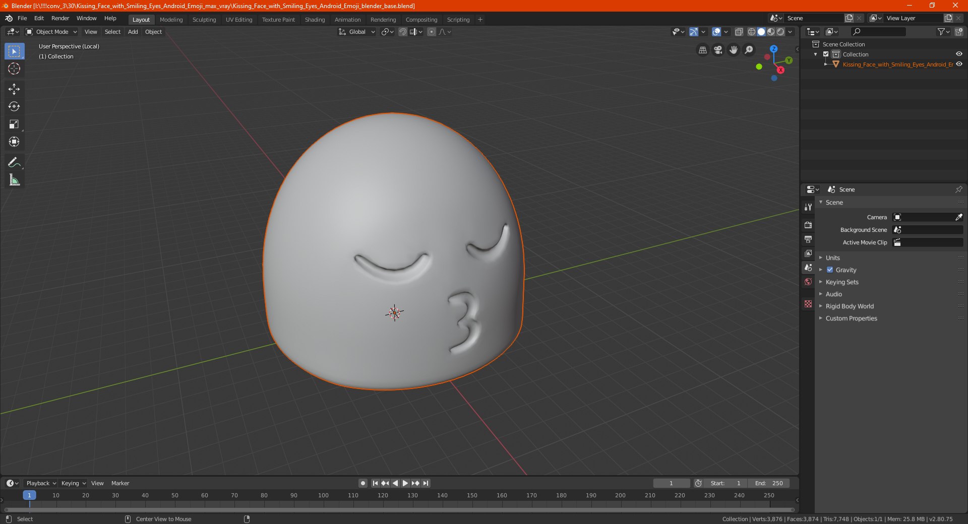 3D Model Kissing Face With Smiling Eyes Android Emoji - TurboSquid 1823756