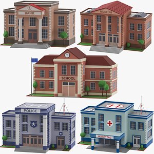 3D Low Poly Buildings Collection 1