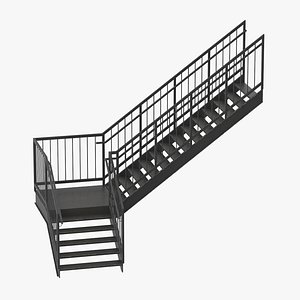 3D model exterior staircases l-shape