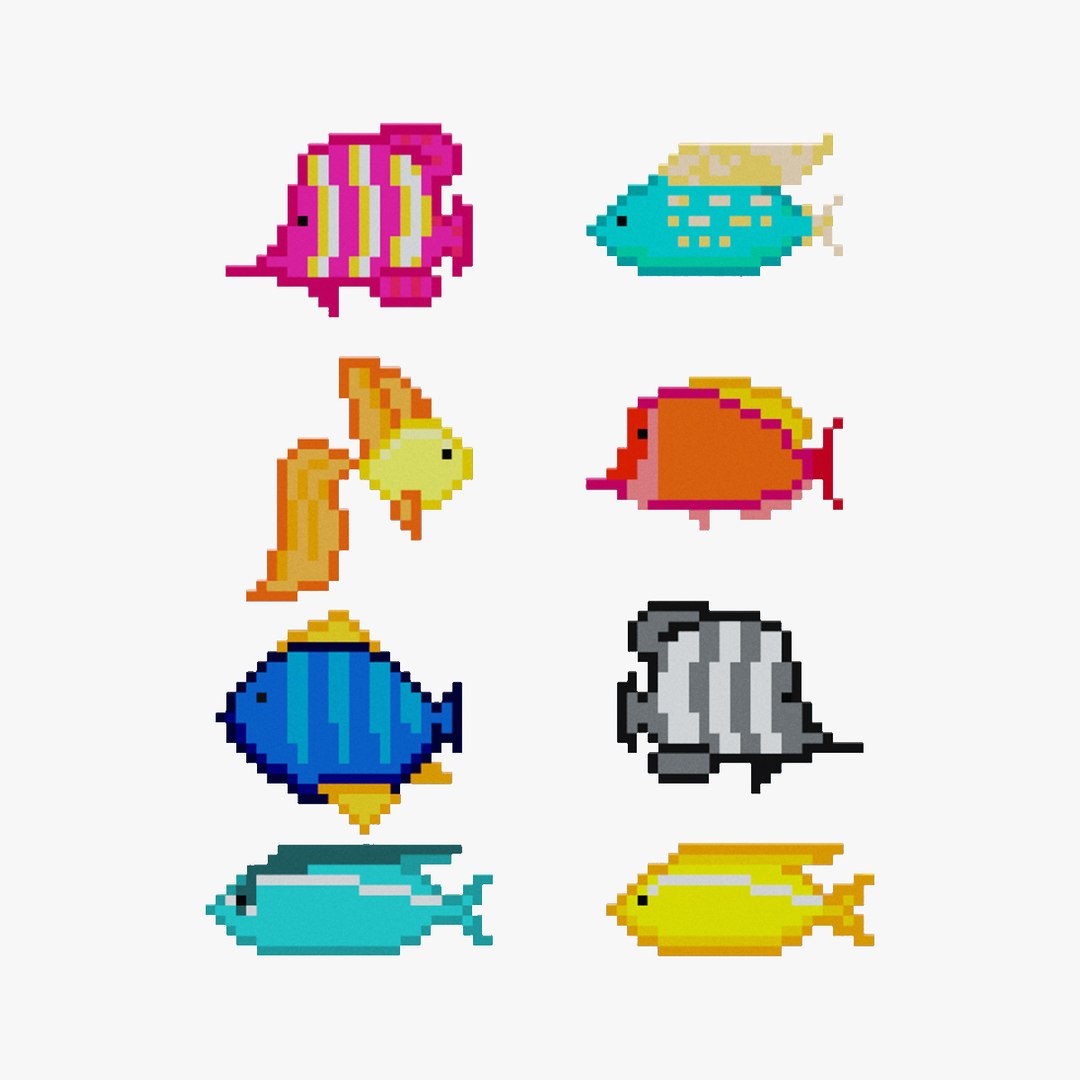 Pixel Fish Collection Model - TurboSquid 1940432