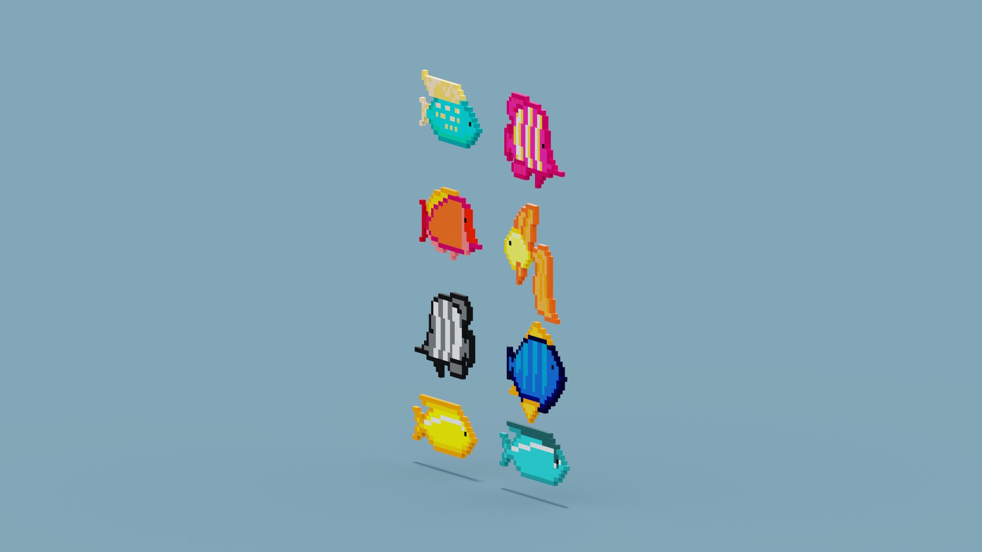 Pixel Fish Collection Model - TurboSquid 1940432