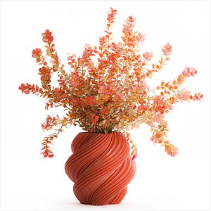 Realistic Bouquet Autumn Flowers Barberry Branches