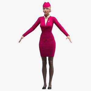 3D airline hostess maroon uniform model
