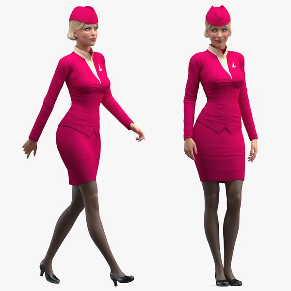 3D airline hostess maroon uniform model
