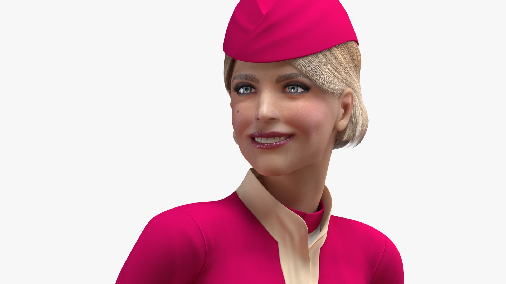 Airline Hostess in Maroon Uniform Rigged for Maya