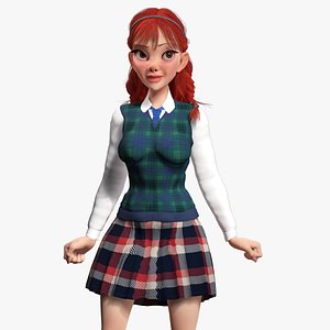 School Girl uniform suit stylized realism Low-poly 3D model