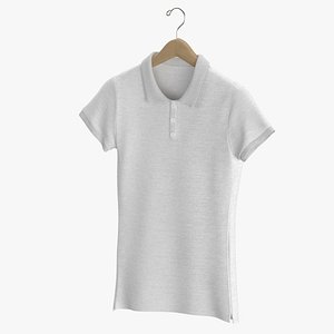 3D Polo Female Shirt Hanging Buttoned Blank White and Branded Heather model