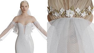 Wedding head veil no dress 3D model