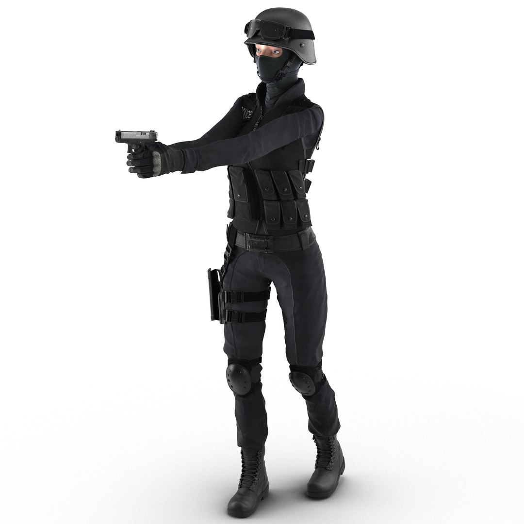 SWAT Woman European Rigged 3D Model 3D model preview