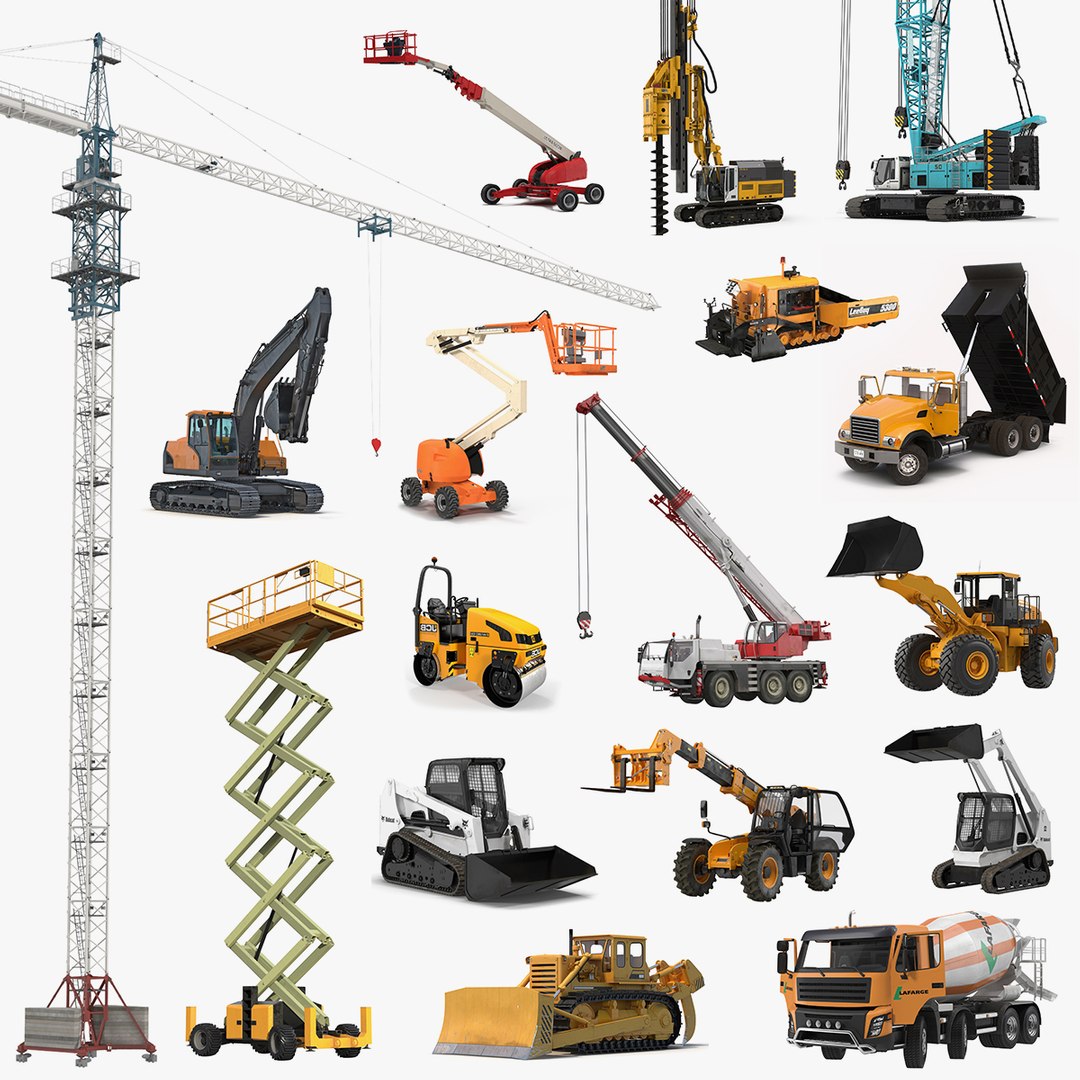 Construction Vehicles Rigged Big 3D Models Collection 3D model preview