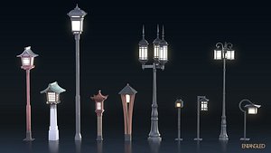 3D model Asian Street Lights Set