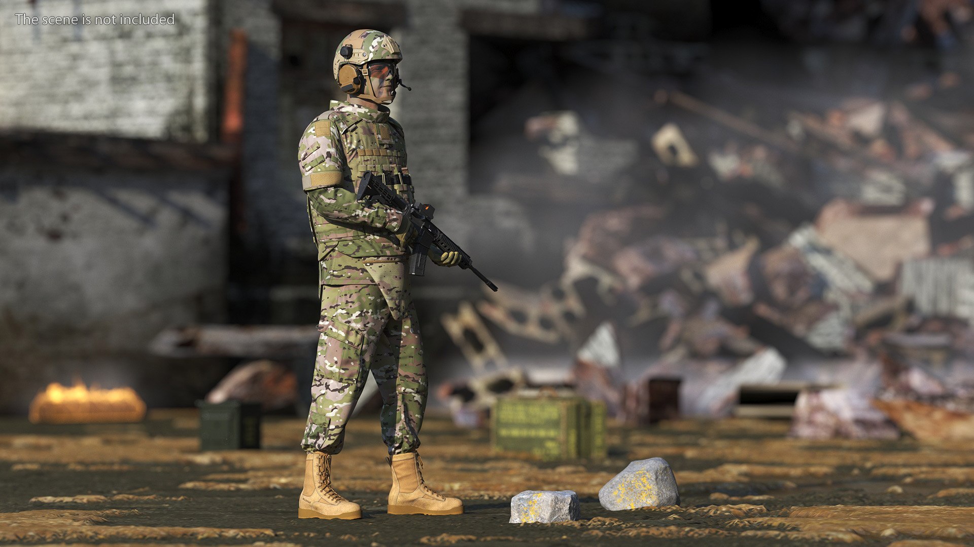 Soldier In Green Gear And Assault Rifle Rigged For Maya 3D Model ...