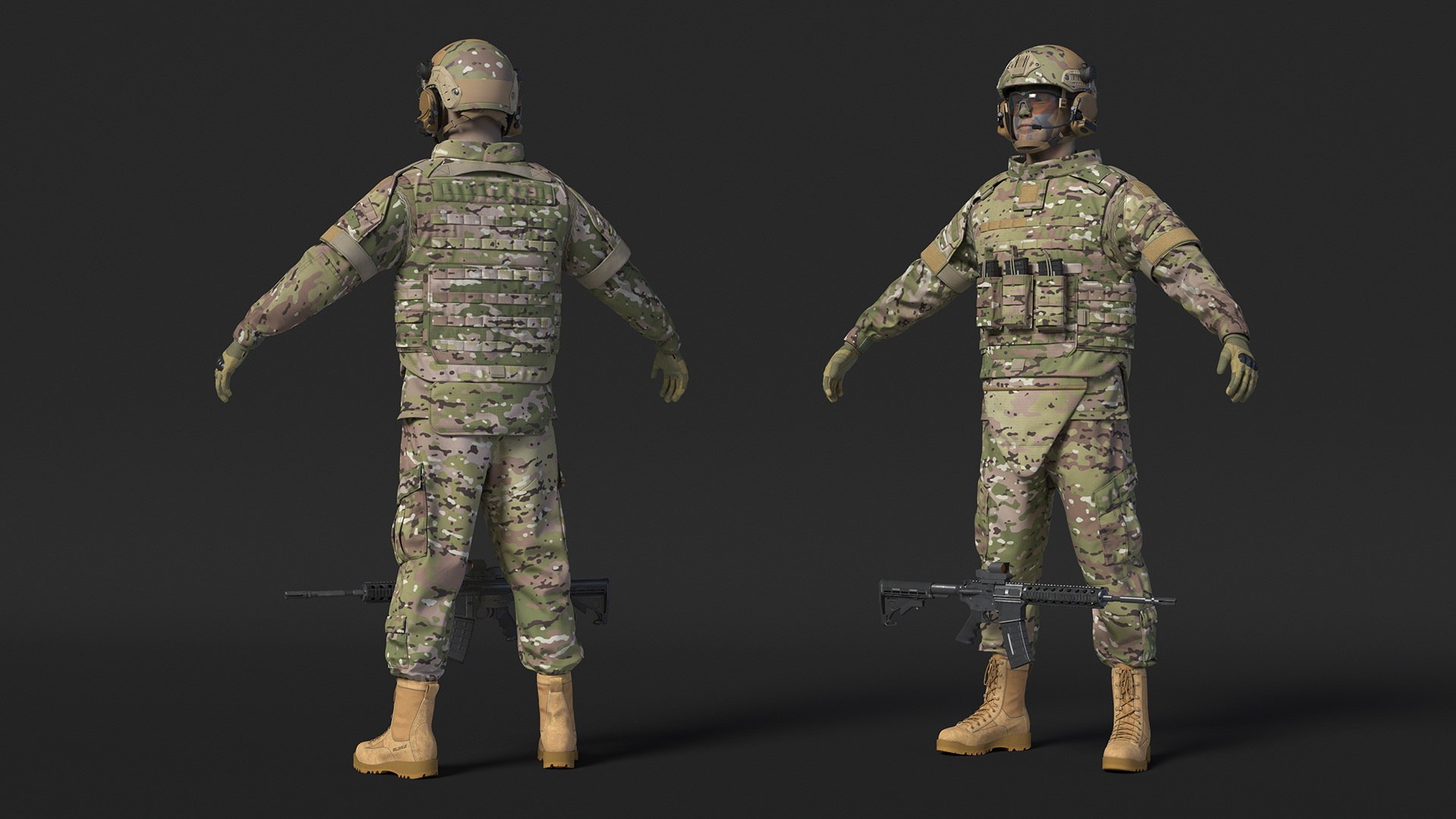 Soldier In Green Gear And Assault Rifle Rigged For Maya 3D Model ...
