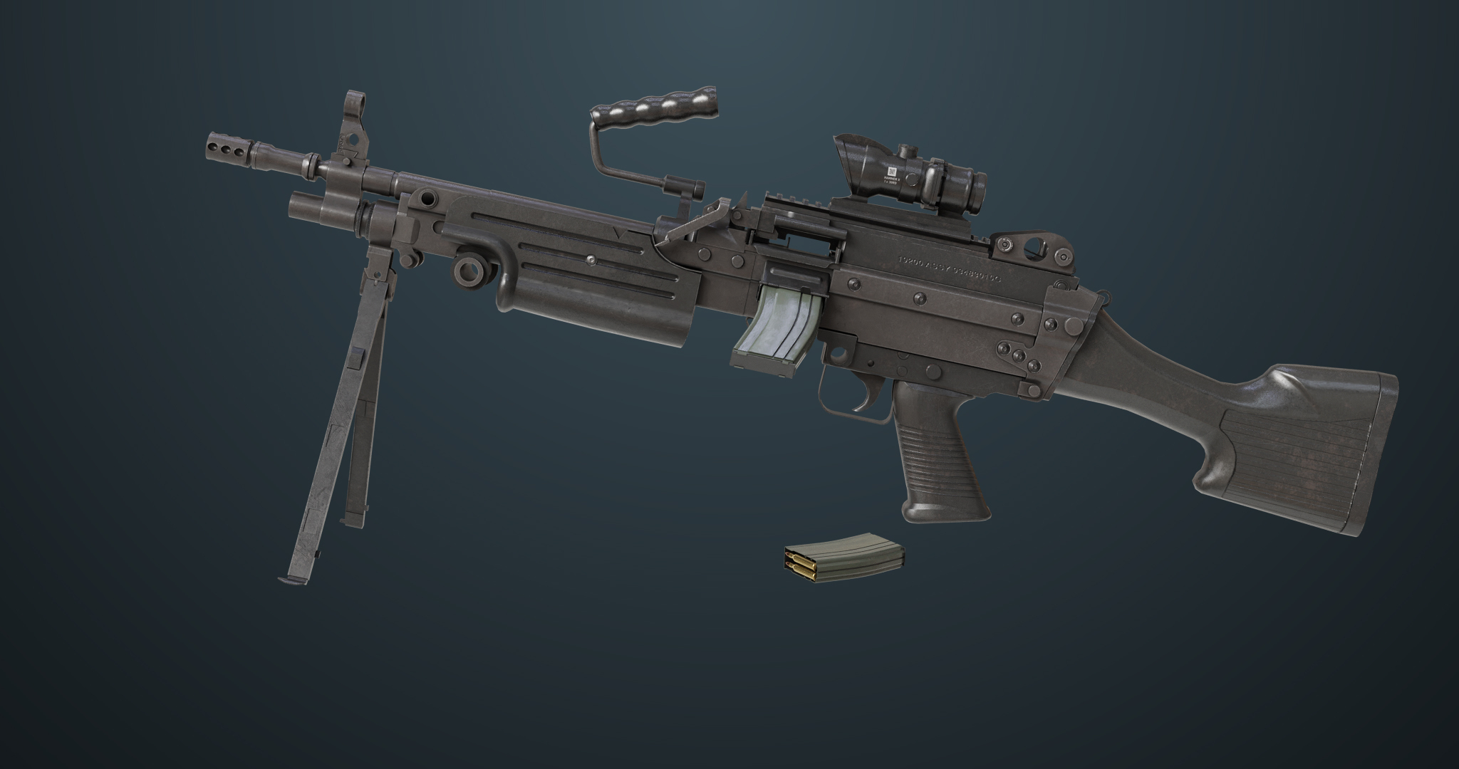3D модель Machine Gun 07 Включены все текстуры PBR Unity UE ...