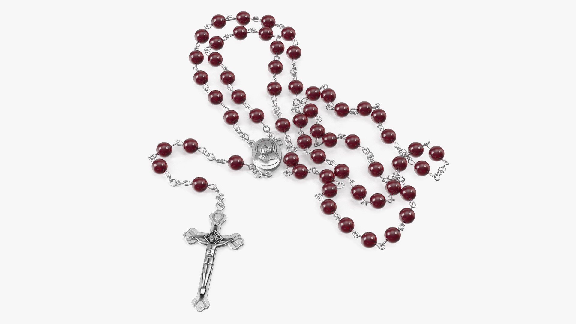 Rosary Beads with Crucifix Red 3D model preview