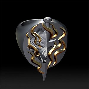 Wolf and dagger ring 3D