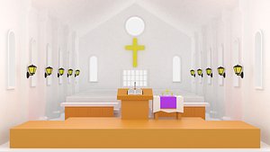 3D cartoon church interior