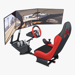 Generic Racing Simulator Cockpit with Triple Monitor A