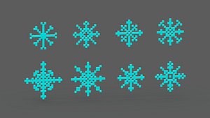 3D model Pixel Snowflake Icon Set