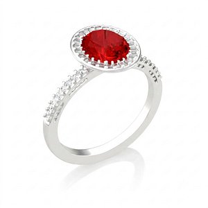 3D Red Ruby Engagement Ring model