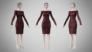 Dress 11 Chocolate Velvet With Design 3D