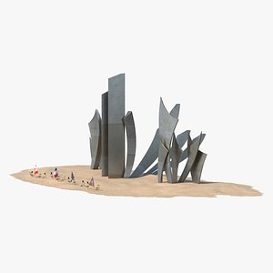 3D model Les Braves Memorial with Allied Flags and Flowers