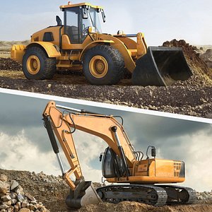 Heavy Construction Machinery - High-Quality 3D Model Pack (Tracked Excavator &amp; Wheel Loader)