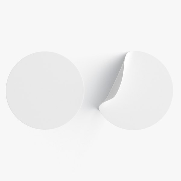Two White Round Stickers - smooth and curved sticky labels3Dモデル ...