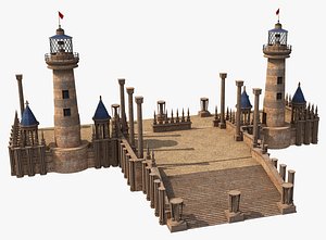 Fantasy LightHouse Dock Stairs 3D