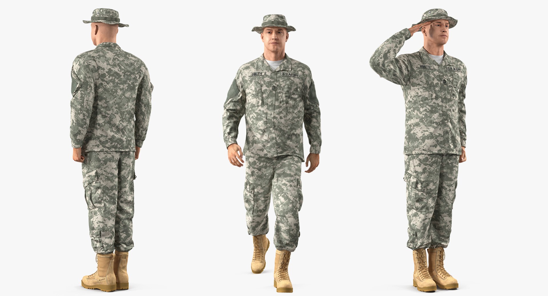US Army Soldier Military ACU Fur Rigged 3D model preview