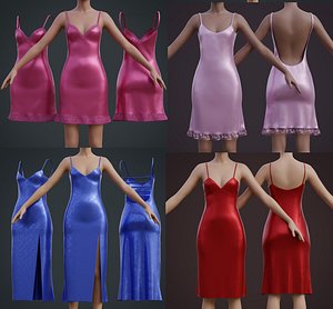 3D Silk Satin Evening gowns - Female undergarment slip dresses model