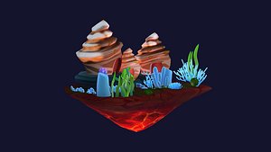 3D Cartoon House shell house decorative sealife coral ocean fossil coast grass  sea wall