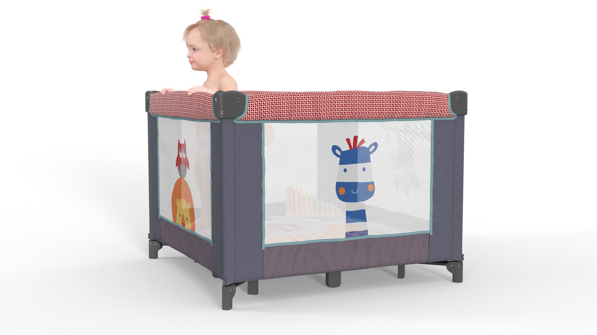 Toddler Girl in Textile Playpen Fur 3D model preview