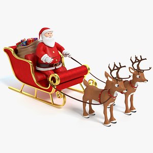 Cartoon Santa Sleigh and Reindeer