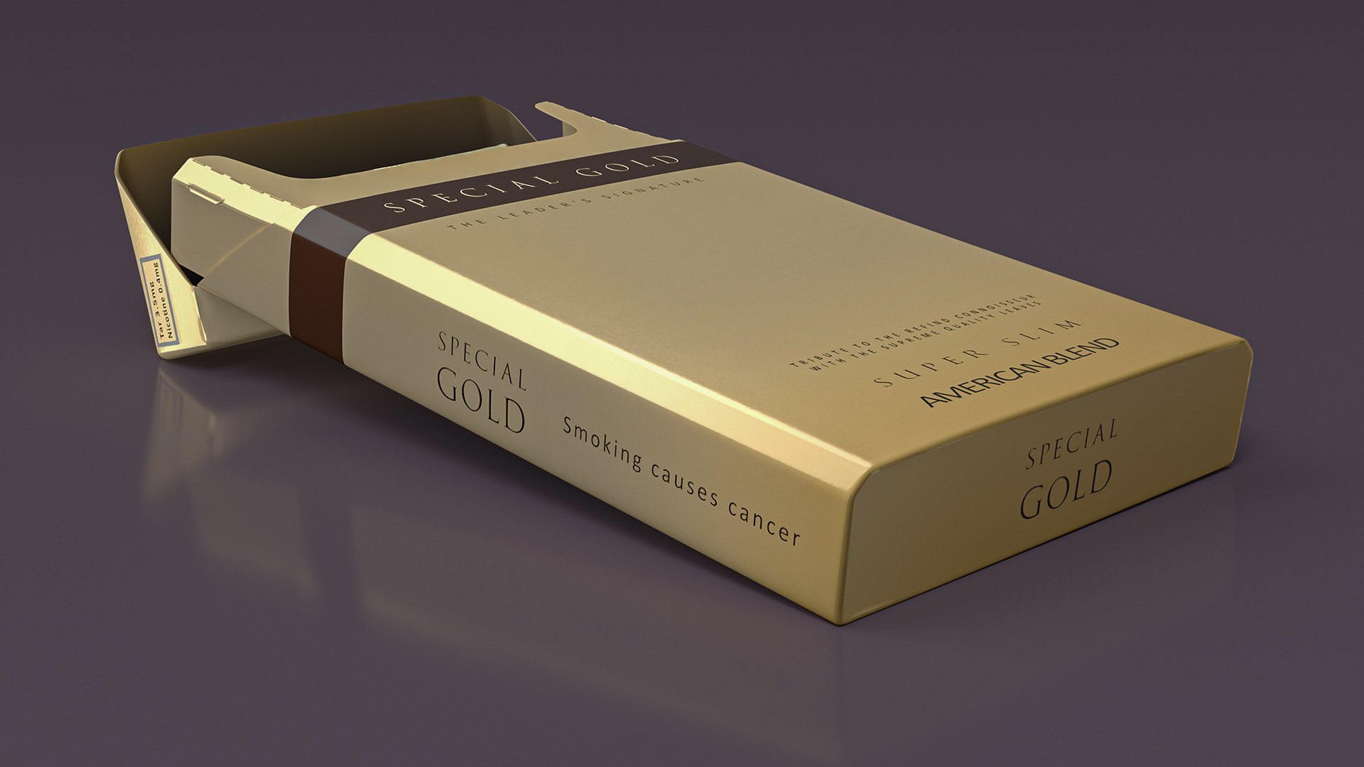 3D Pack of Cigarettes Super Slim Gold Empty model https://p.turbosquid.com/ts-thumb/9O/8kBXnT/p9/packofcigarettessuperslimgoldempty3dsmodel004/jpg/1726437260/1920x1080/fit_q87/e587c2cd5a4f424c1ce06b95cf8b02ce7663f9d2/packofcigarettessuperslimgoldempty3dsmodel004.jpg