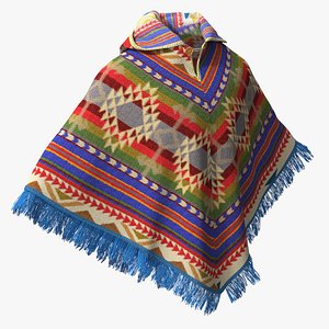 Ethnic Alpaca Wool Poncho With Fringe Trim