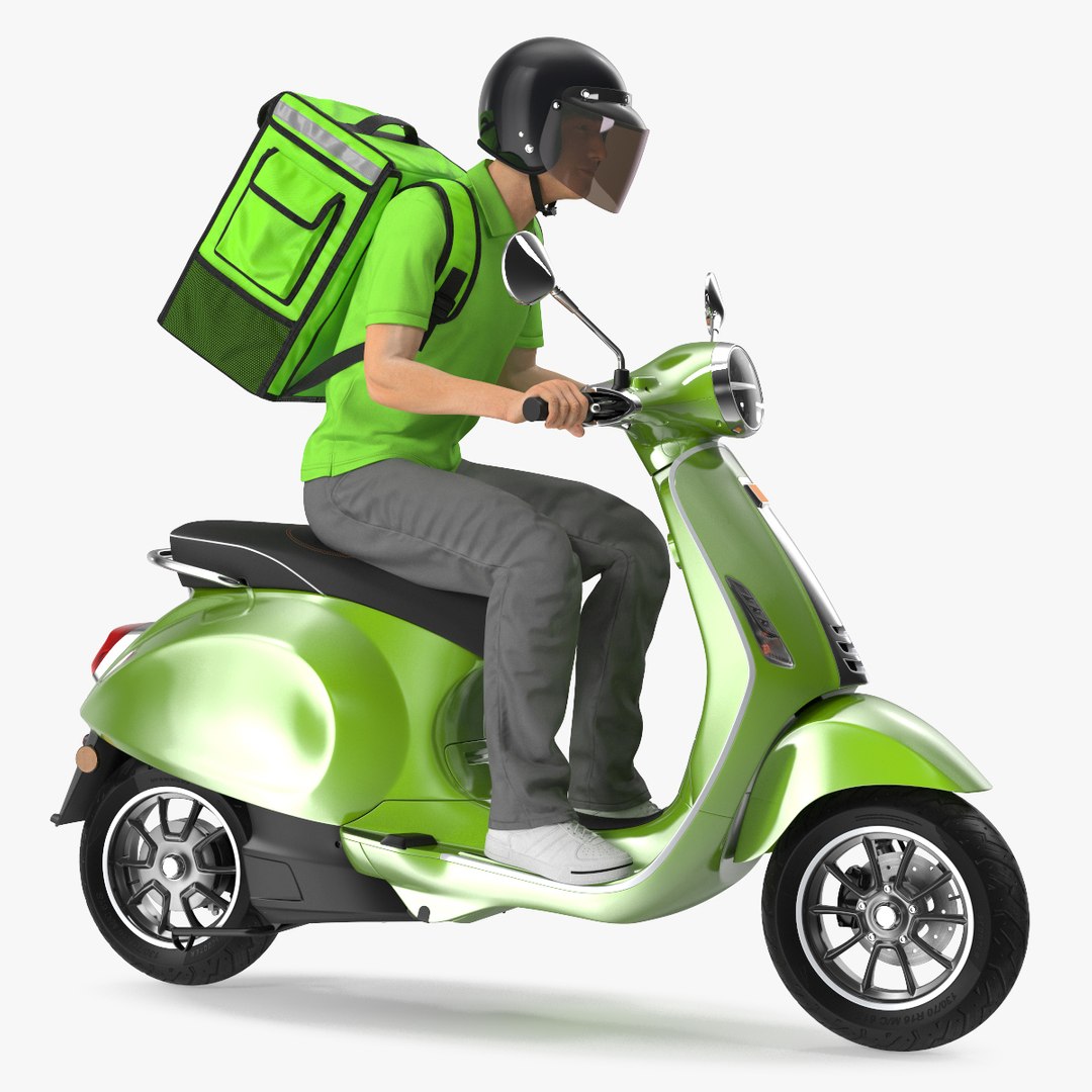 Delivery Man Riding Scooter 3D model preview