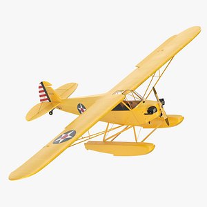 Piper J-3 Cub Light Aircraft with Floats Rigged