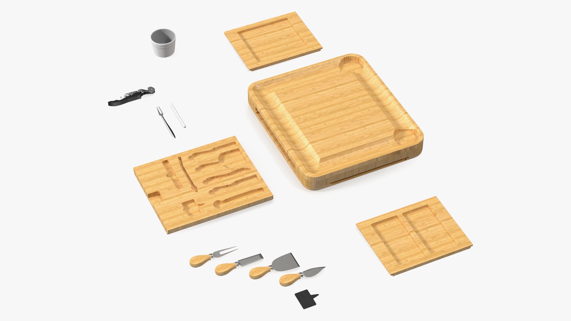 Bamboo Cheese Board with Cutlery Set 3D model preview