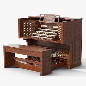 3D model Traditional Console Organ with Bench Brown