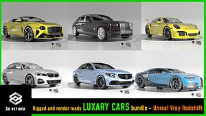 3D model Rigged n Render Ready- Luxury Cars Bundle- Unreal Vray Redshift low-poly 3d model