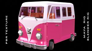 Stylized Cartoon van T1 Low poly Low-poly